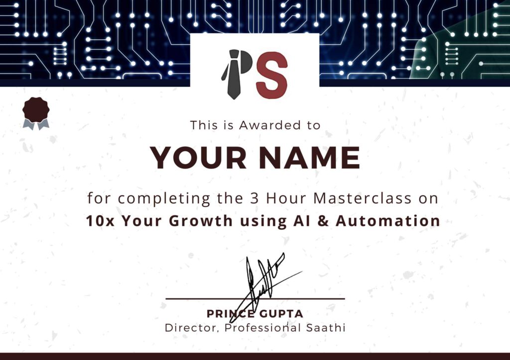 Certificate of Participation in Automation & AI Masterclass for CAs